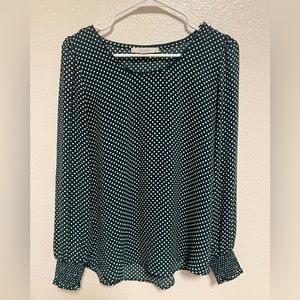 LOFT  | Scoop Neck Blouse | Medium | Green and White Polka Dots